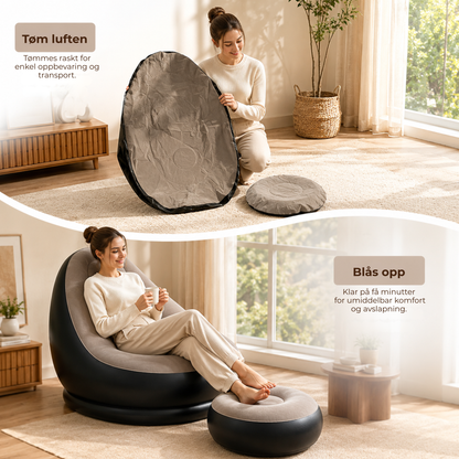 AirLounge™ | Bærbar, komfortabel og stilren oppblåsbar sofa med fotskammel