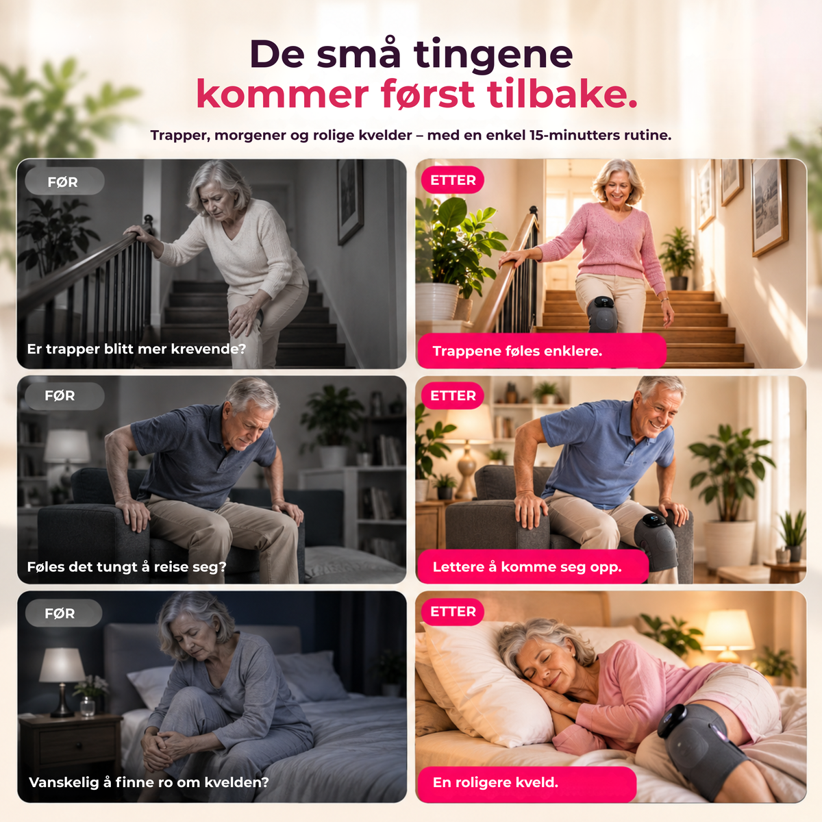 KneeComfort™ | Behagelig varme og massasje for stive, slitne knær