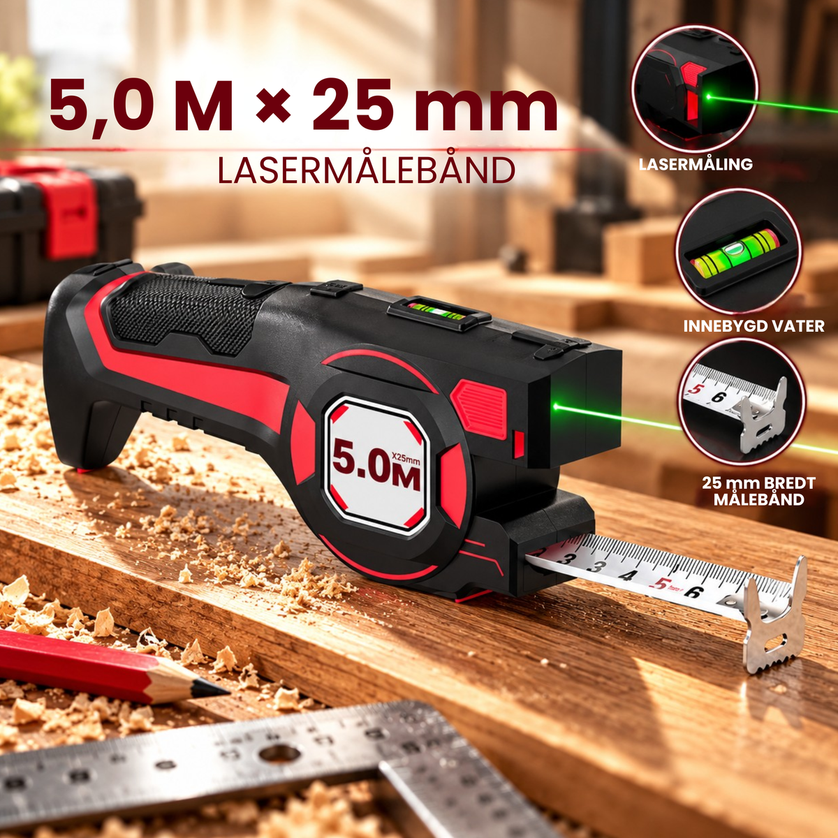LaserMeasure 2-in-1™ | Mål, juster og få rette linjer med ett verktøy
