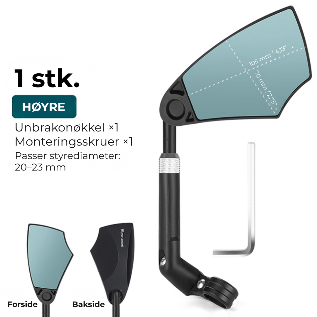 RideView™ | 360° Justerbart Bakspeil for Sykkelstyre