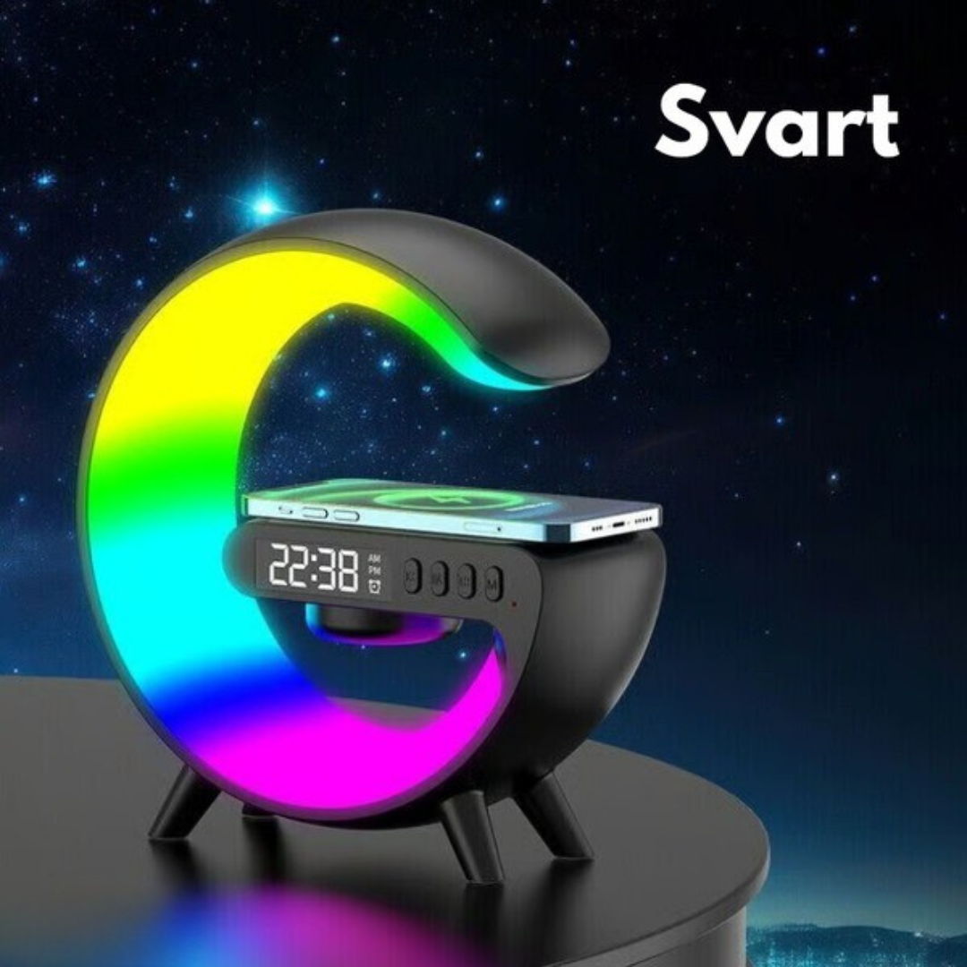 AudioGlow™ | Soloppgangsvekkeklokke, Bluetooth-høyttaler, trådløs lader, stemningsbelysning!