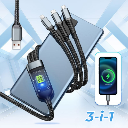 UltraLys 3-i-1 SuperHurtig Ladekabel | Si farvel til tomme batterier ✅