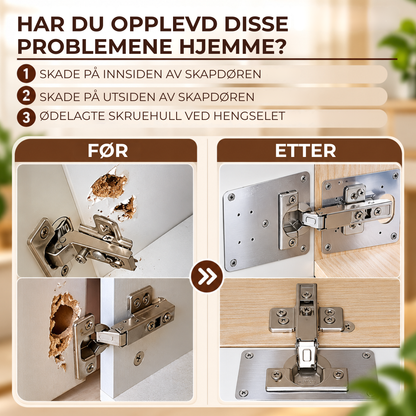 HengselPlate™ | Fiks løse skapdører uten å bytte hele døren