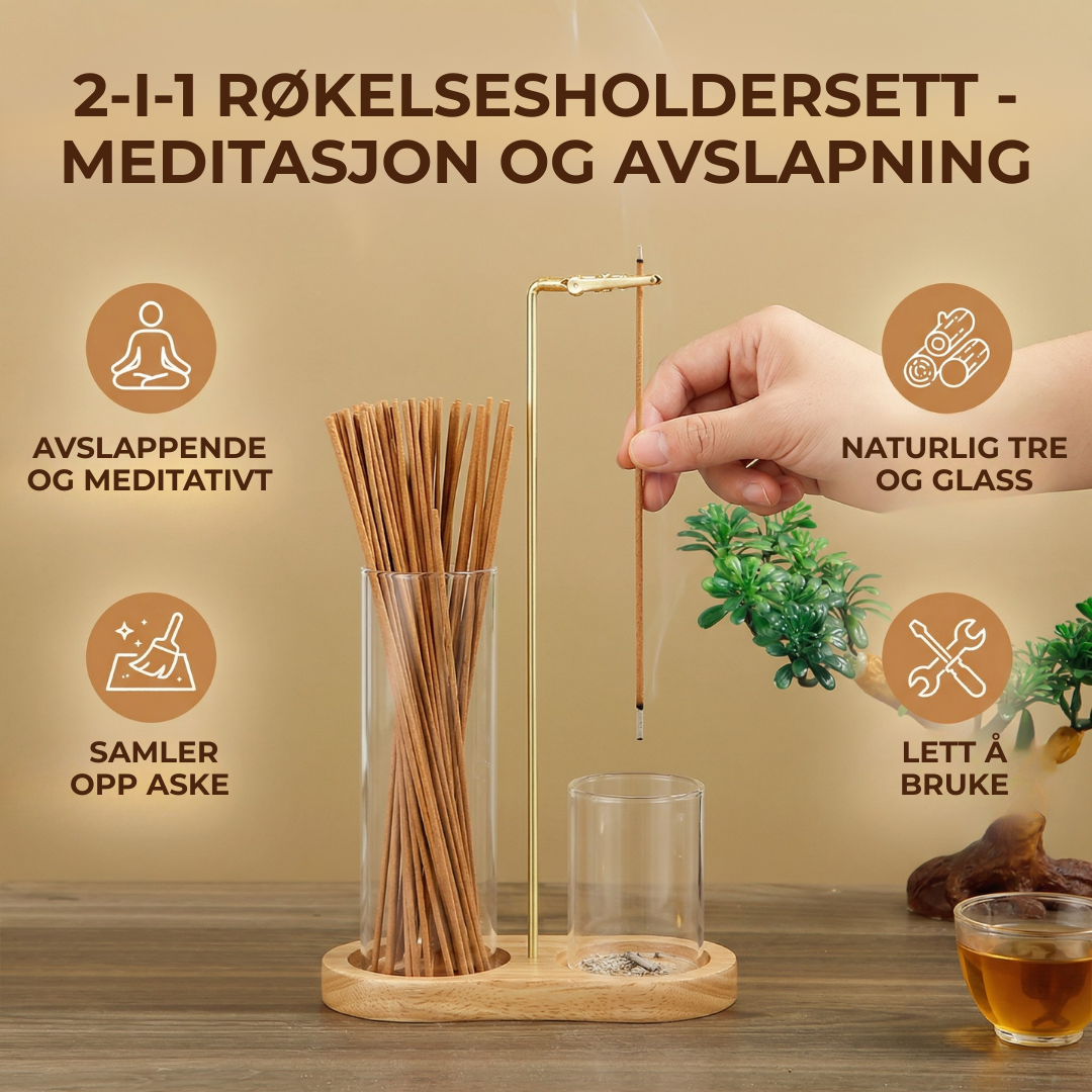 ZenFlow™ | Røkelsesholdersett for meditasjon og avslapning med glassbeholder for aske