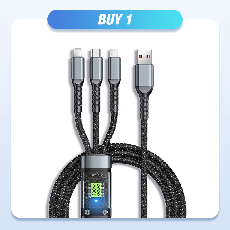 UltraLys 3-i-1 SuperHurtig Ladekabel | Si farvel til tomme batterier ✅